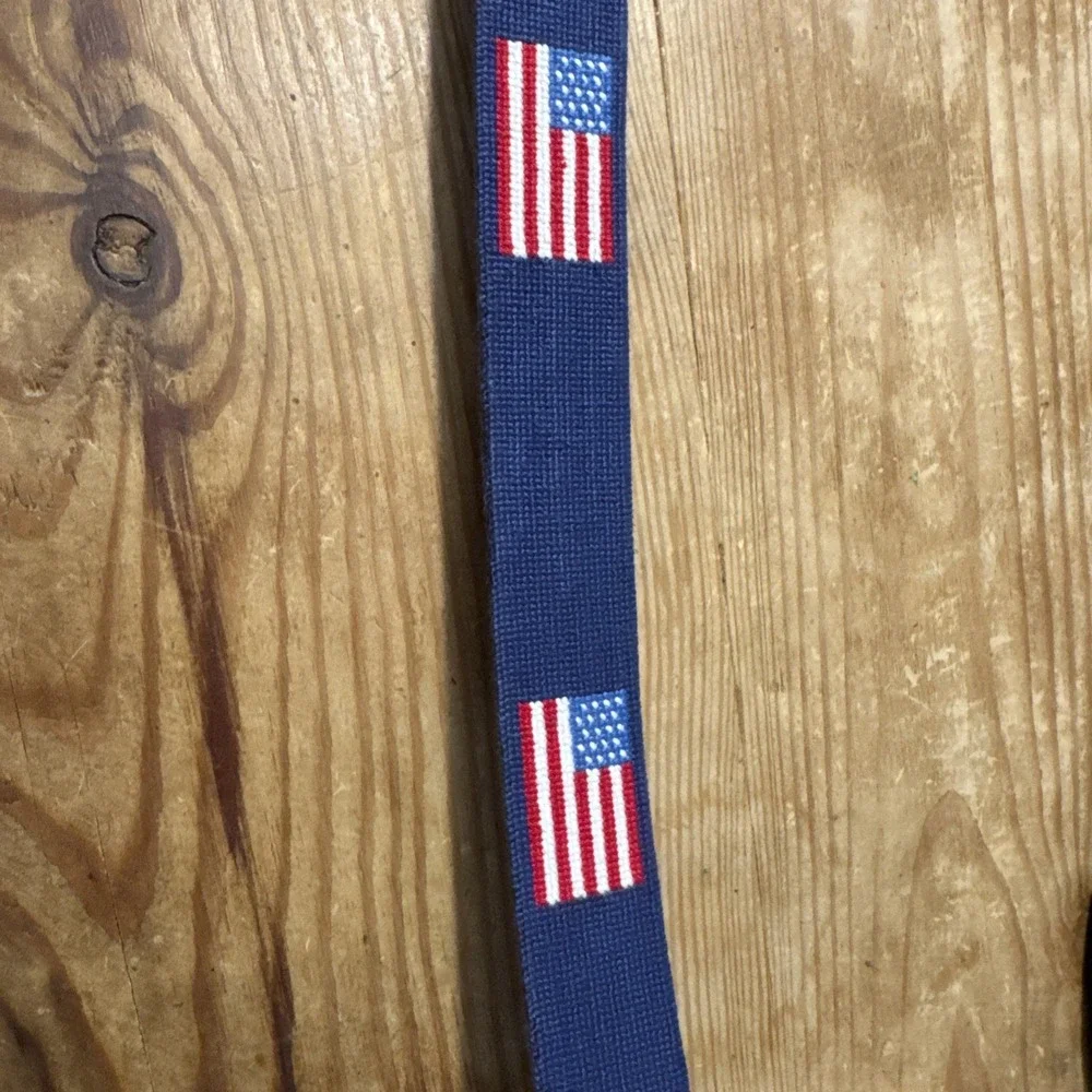 Smathers & Branson Needlepoint Belt 42 American Flag Leather USA 4th July USA